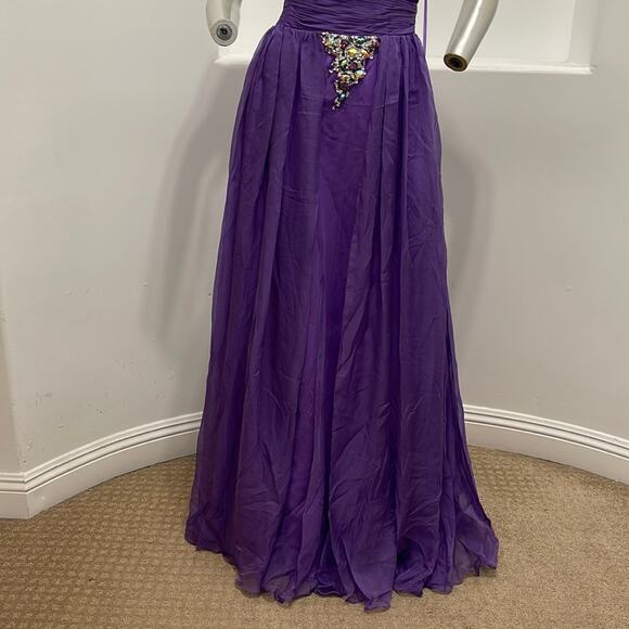 BICICI & COTY One Shoulder Purple Gown Beads Accent Size XS Special Occasion - Picture 6 of 14